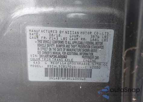 2019 Nissan Sentra Sv from USA, damaged, VIN 3N1AB7AP3KL605562